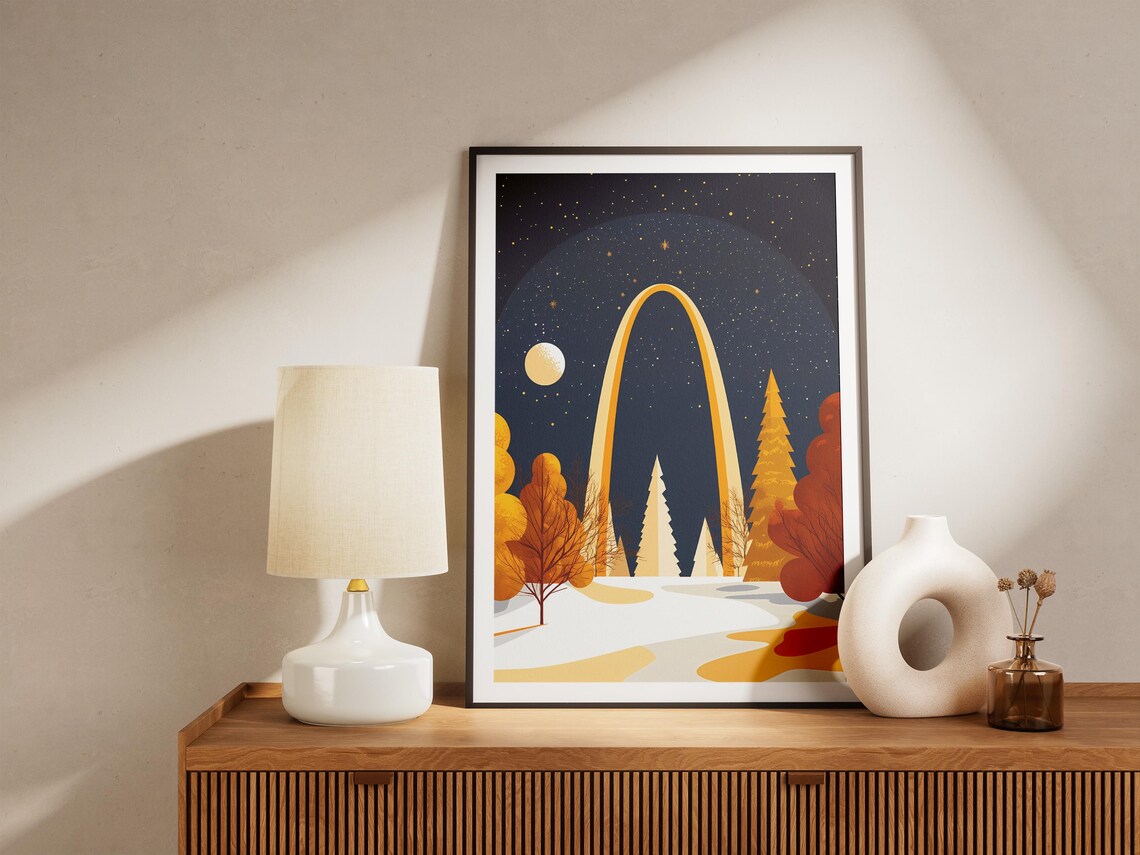 Gateway Arch St Louis Golden Night Snowy Winter Scene Poster - Image 5