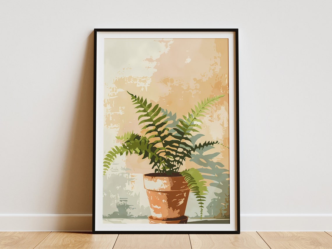 Boston Fern Terracotta Pot Vintage Botanical Illustration Poster