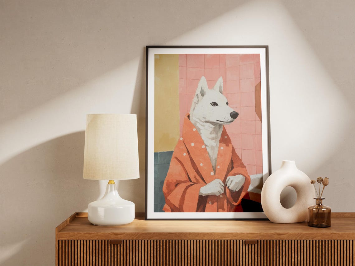 Husky Dog Bathrobe Bathroom Art Print Matisse Style Funny Pet Poster Quirky Decor Lover Gift Modern Unique Wall - Image 4