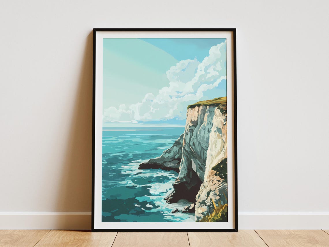 White Limestone Cliffs Towering Above a Bright Turquoise Sea Poster