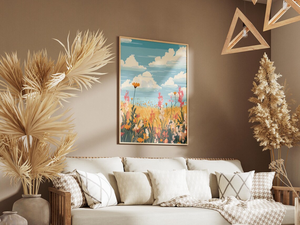 Summer Wildflower Meadow Blue Sky Breezy Botanical Flower Poster - Image 3