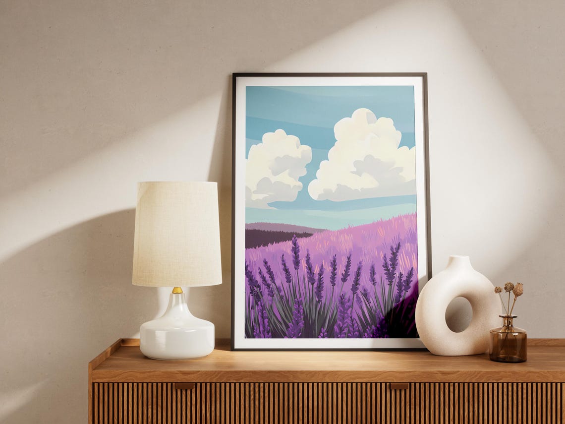 Purple Lavender Field Bloom Meadow Summer Landscape Art Poster - Image 4