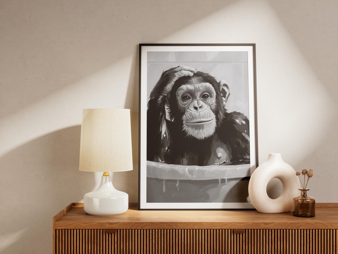 Chimpanzee Bathtub Poster Funny Bathroom Art Print Wall Decor Animal Bubble Bath Chimp Humor - Image 4