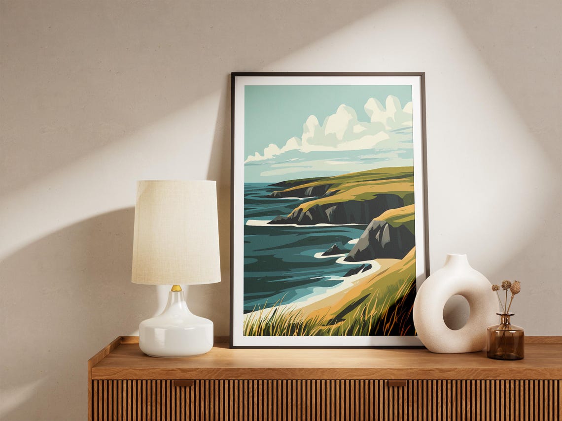 Shetland Islands Golden Moorland Cliffs Dark Blue Sea View Poster - Image 5