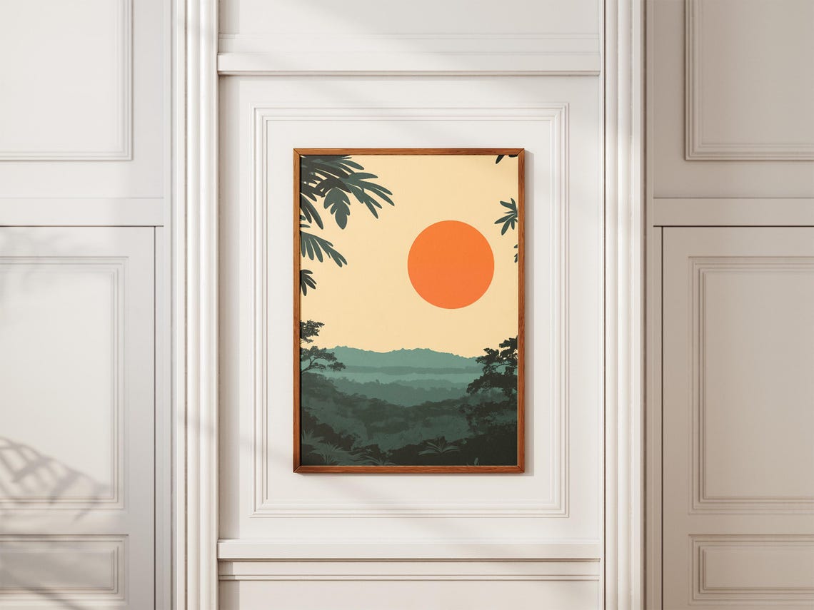 African Jungle Sunset Orange Sun Minimalist Landscape Poster - Image 2