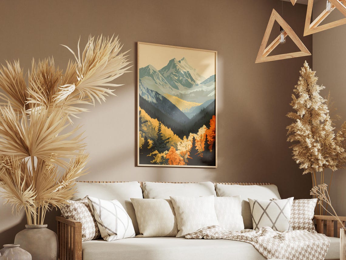 Snowy Mountain Autumn Poster Alpine Peaks Fall Forest Wall Decor - Image 3
