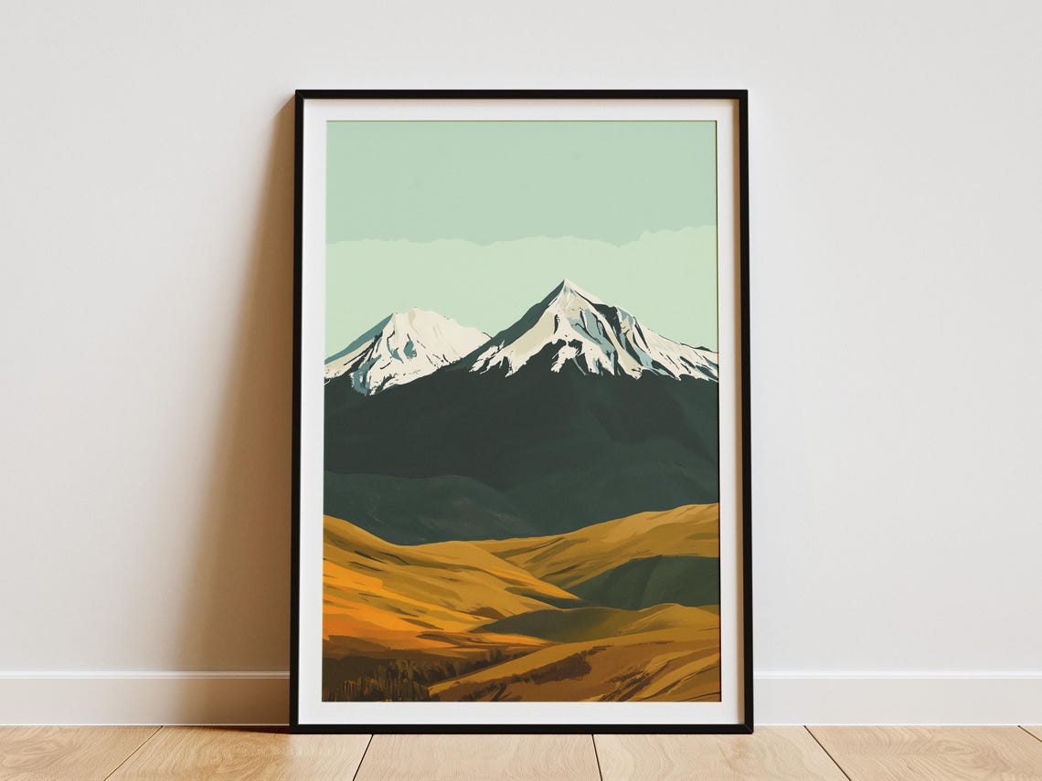 Ilinizas Twin Snowcapped Peaks Ecuador Minimalist Nature Poster