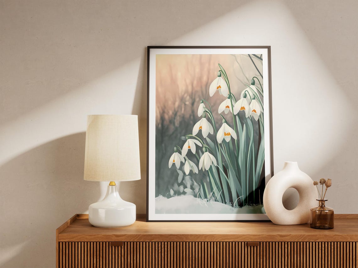 White Snowdrops Blooming Soft Light Spring Flower Art Poster - Image 5