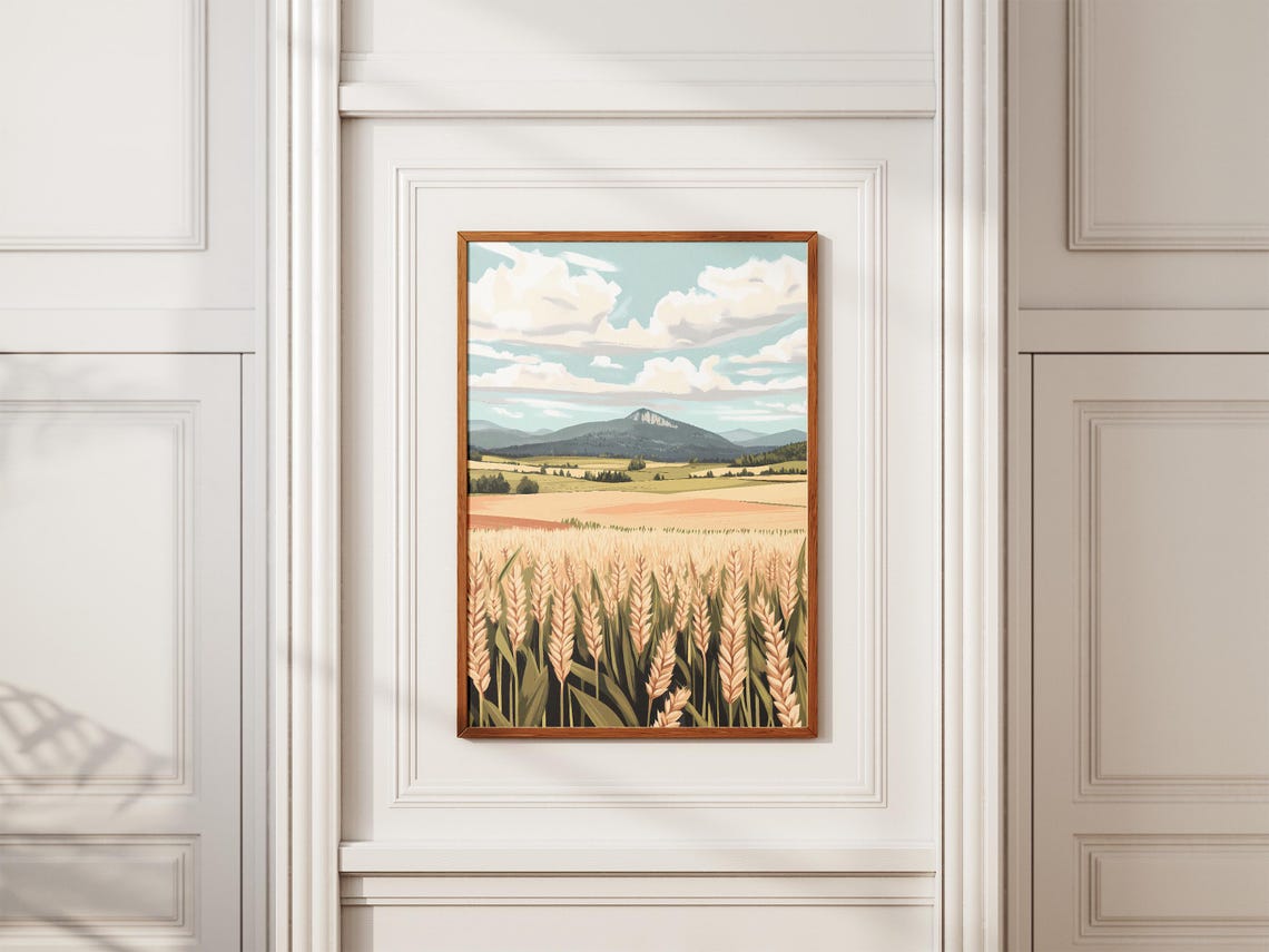 Golden Wheat Field with Distant Mountain Backdrop Summer Poster - Image 2