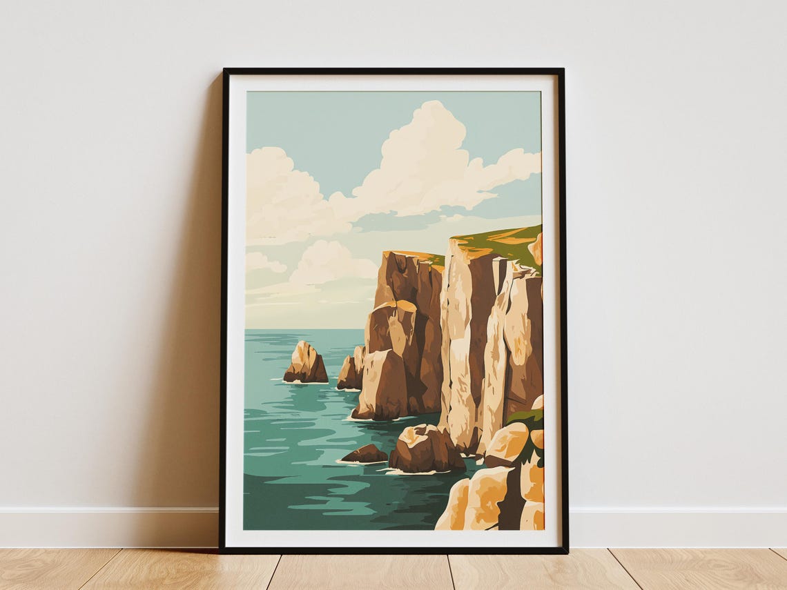 Lands End Cornwall Golden Sea Stacks Cliffs Turquoise Sea Poster