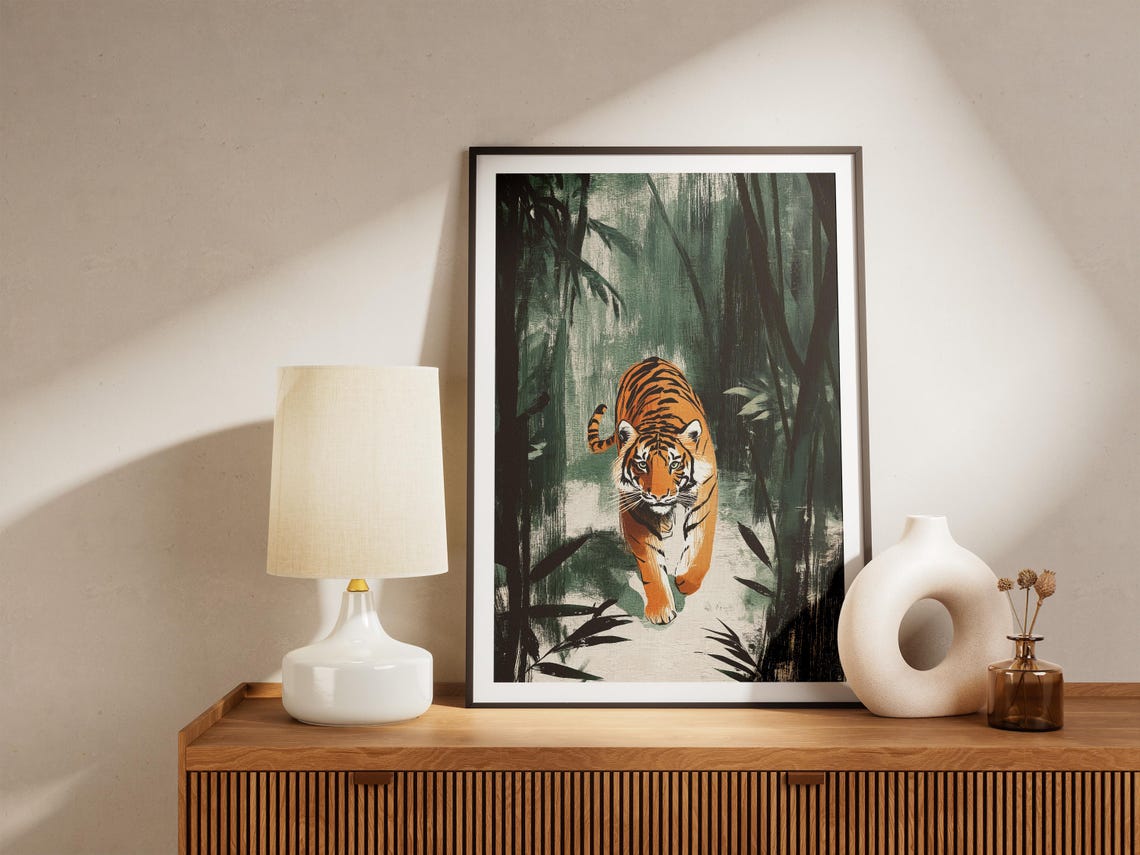 Tiger Walking Through A Dark Bamboo Forest Dramatic Wildlife Poster - Image 4
