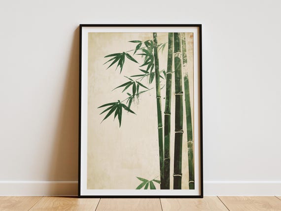 Minimalist Bamboo Art Print Mid Century Modern Simple Oriental Zen Style Botanical Wall Japanese Inspired Asian Home Decor Poster