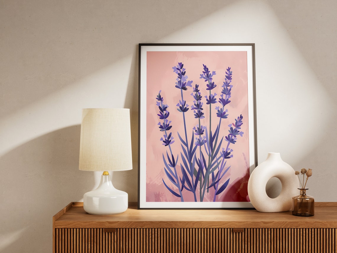 Lavender Blossoms Soft Pink Purple Minimalist Botanical Poster - Image 2