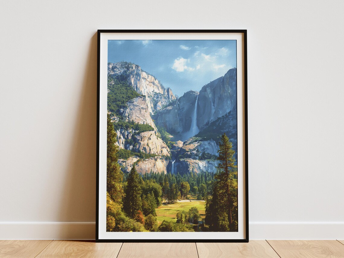 Yosemite National Park Vintage Valley Waterfall Travel Poster