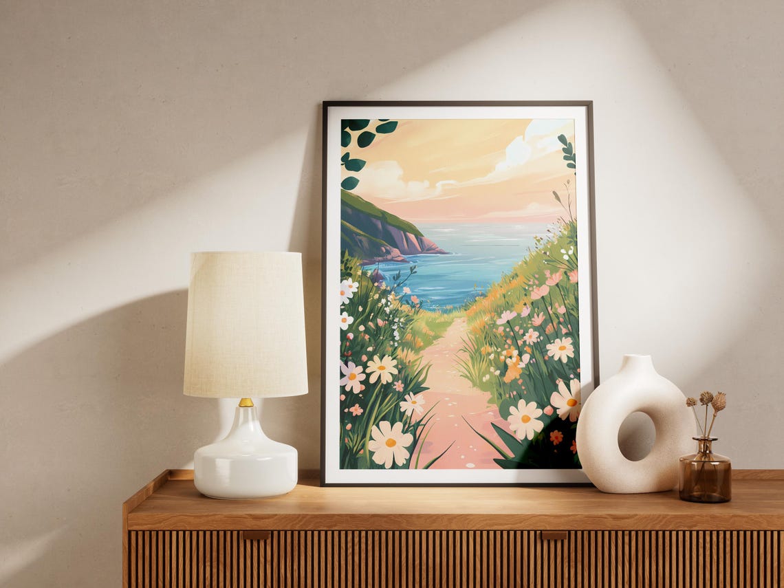 Coastal Wildflower Path Summer Beach Botanical Art Scenic Poster - Image 4