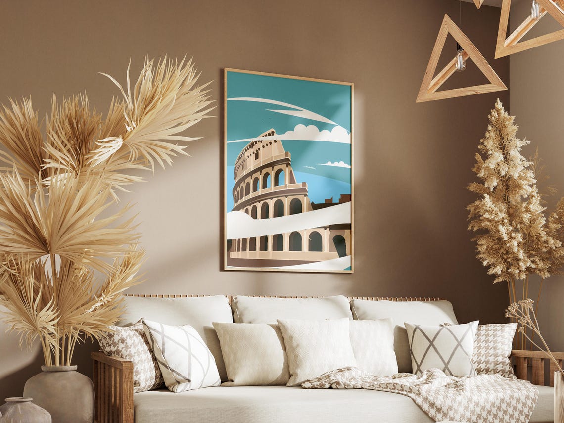 Colosseum Rome Minimalist Travel Poster with Clouds and Blue Sky - Image 3