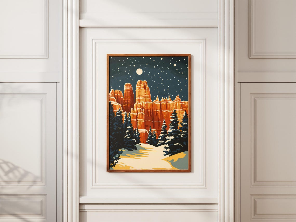 Bryce Canyon National Park Winter Snow Poster Vintage Travel Poster National Park Art Print Utah Landscape Christmas Gift Winter Holiday - Image 2
