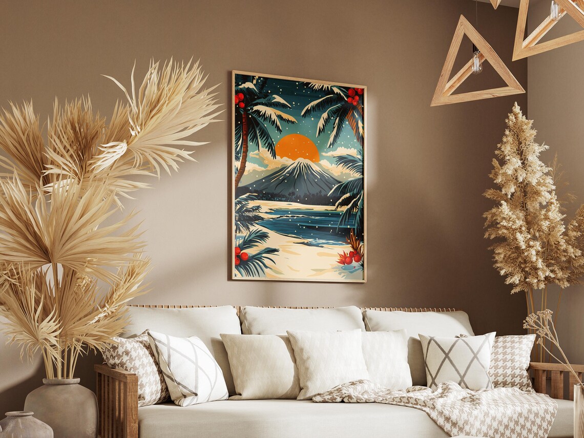 Hawaii Volcano Snowy Palms Tropical Winter Sunset Travel Poster - Image 3