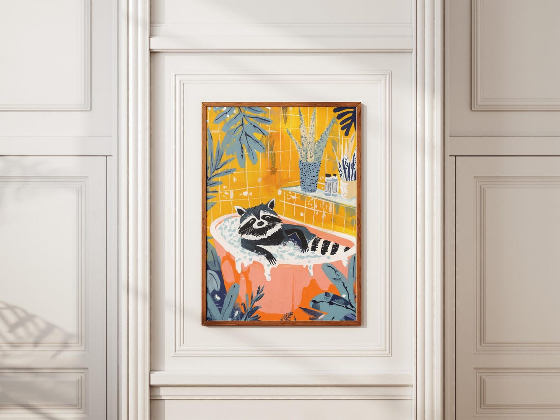 Blissful Raccoon In Tropical Coral Bubble Bath Animal Poster - Image 2