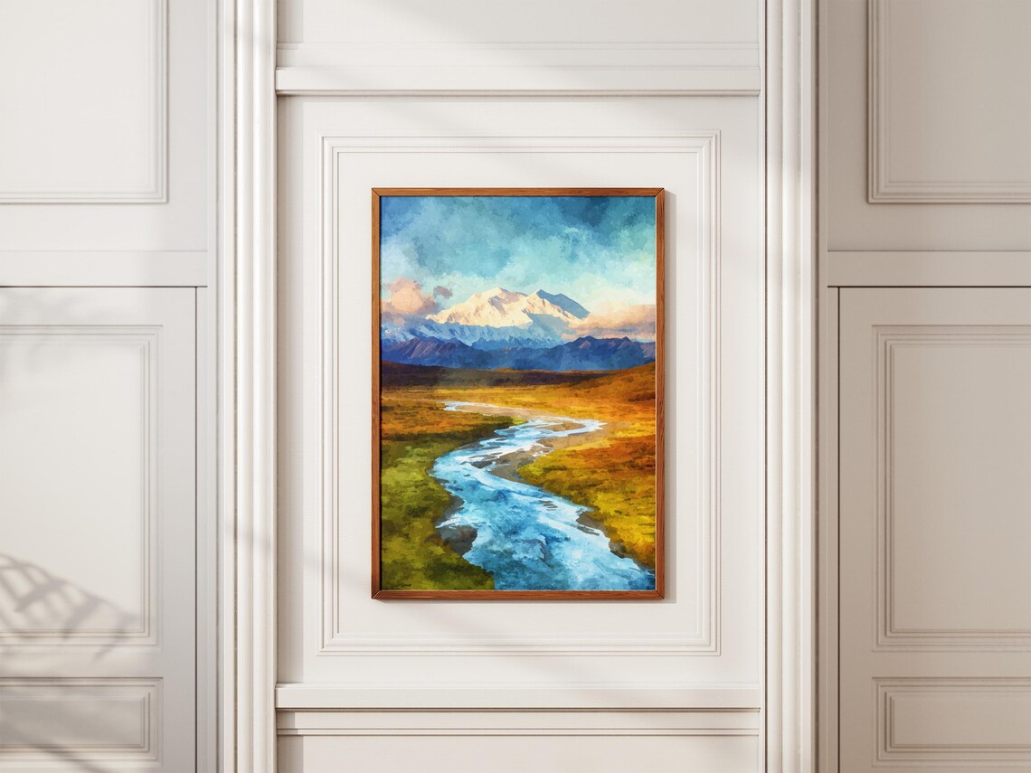 Denali National Park Alaska Snowy Peak Golden Tundra Art Poster - Image 2