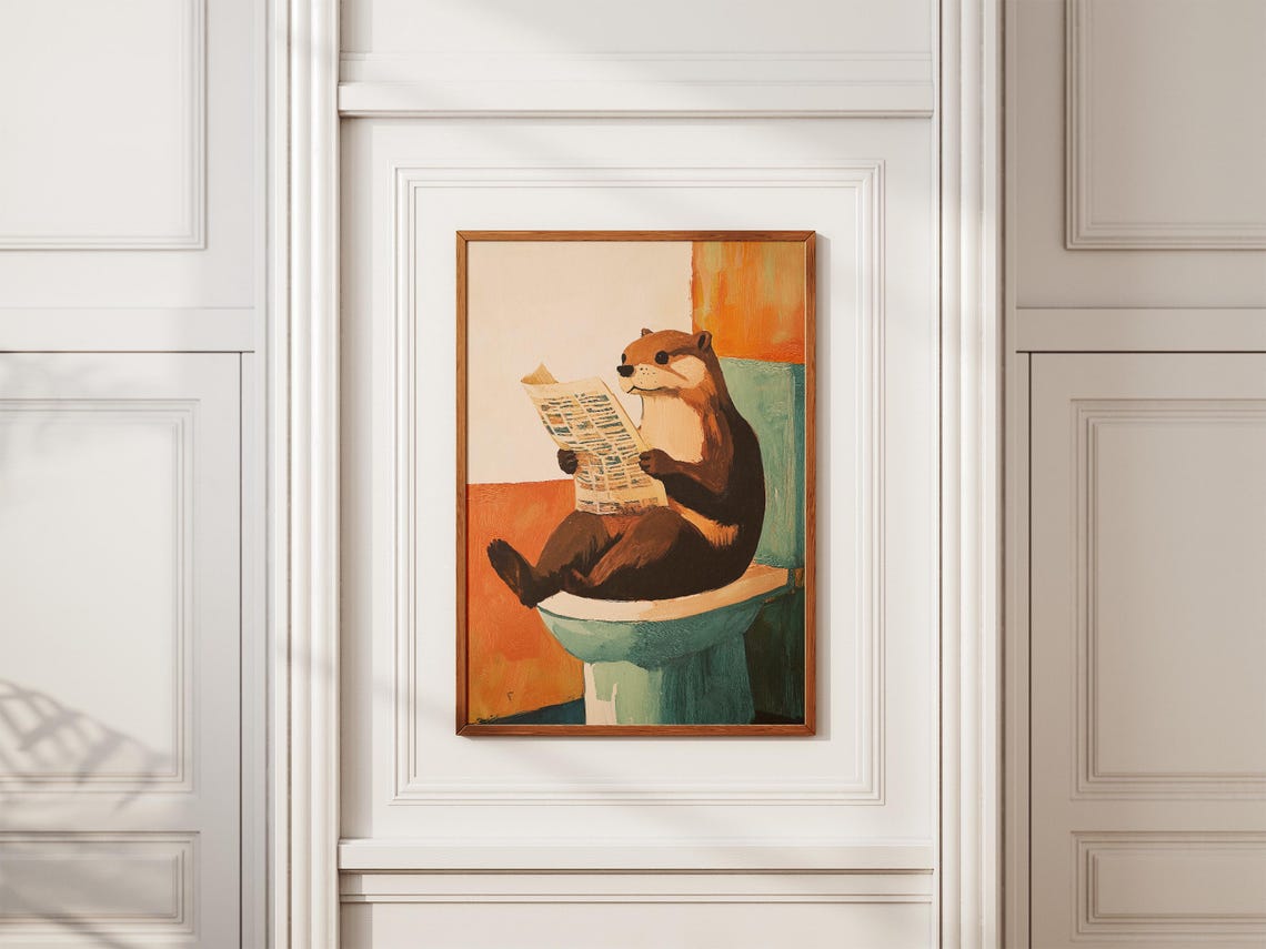 Quirky Otter Reading Newspaper On Toilet Modern Bathroom Poster - Image 2