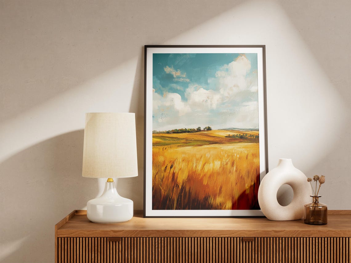 Golden Wheat Field Under A Big Dramatic Cloudy Sky Rural Poster - Image 4