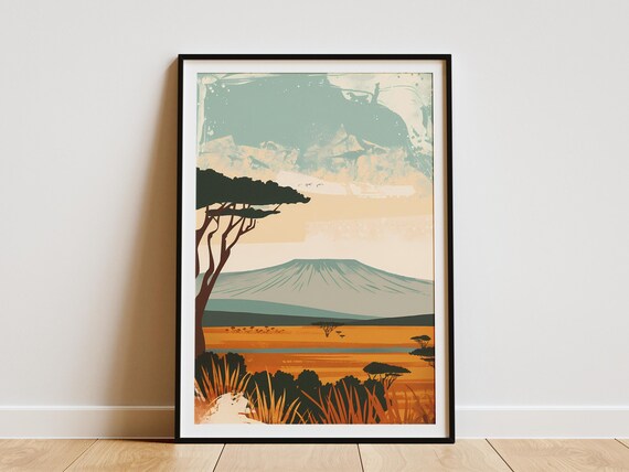 Ngorongoro Crater Tanzania Minimalist Poster African Landscape Art Print Travel Poster Wildlife Art Home Decor