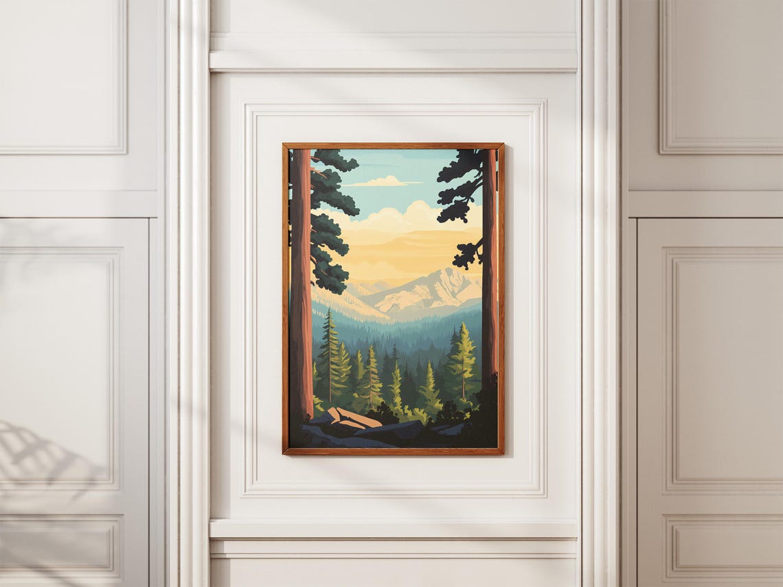 Sequoia Trees Framing a Sunset Mountain Vista Art Poster Scenic - Image 2