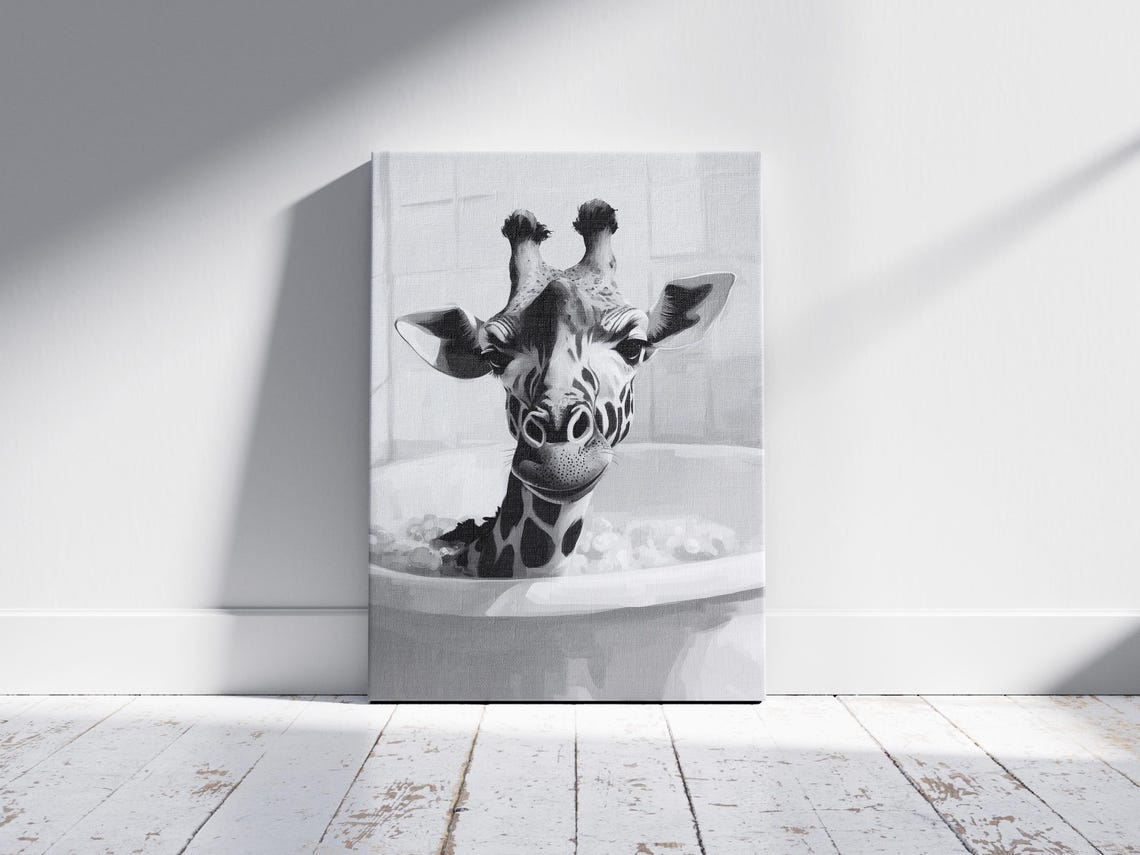Giraffe In Bathtub Poster Funny Bathroom Art Minimalist Animal Print Bubble Bath Wall Decor Quirky Home - Image 2