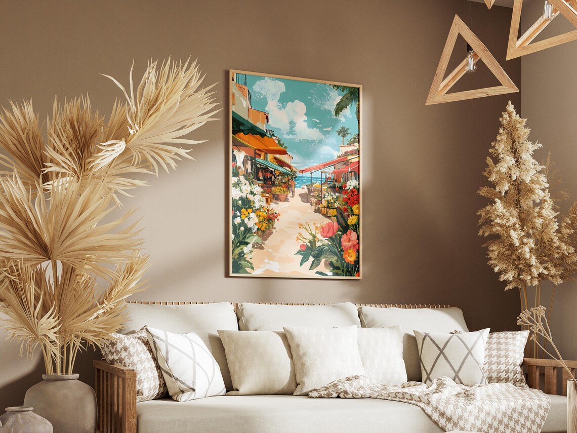 Seaside Flower Market Street Summer Floral Illustration Poster - Image 3