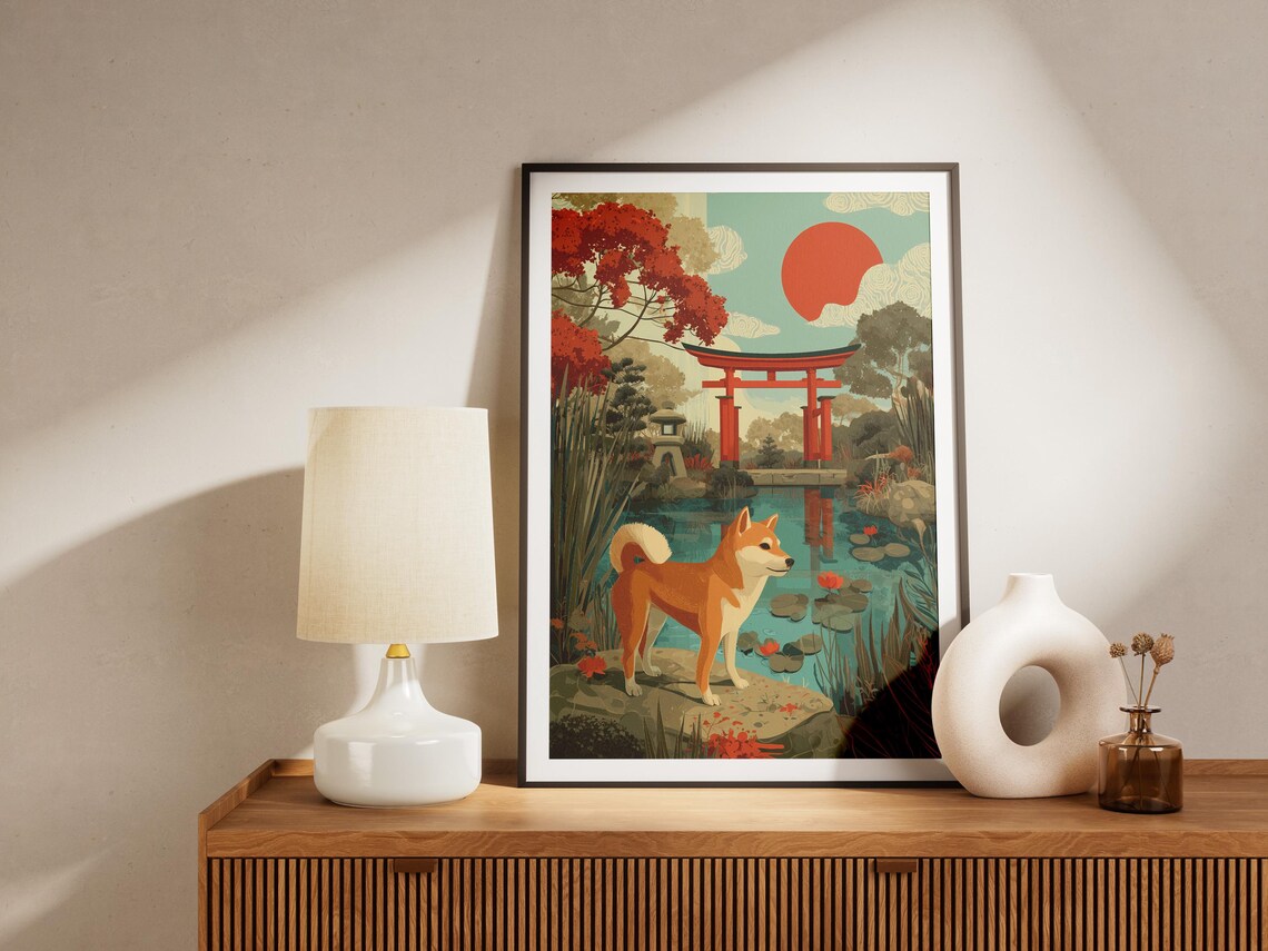 Shiba Inu In Japanese Zen Garden Travel Poster Print Serene Japan Art Asian Landscape Wall Decor Red Torii Gate Dog Lover Gift Minimalist - Image 4