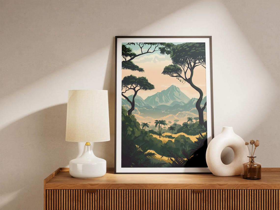 Waza National Park Cameroon Misty Mountain Jungle Travel Poster - Image 4