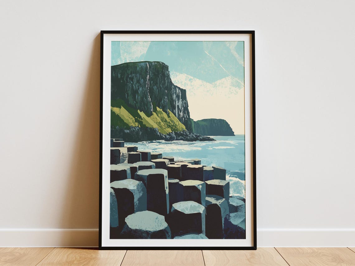 Basalt Sea Columns Rugged Coastline Ocean Cliffs Nature Poster