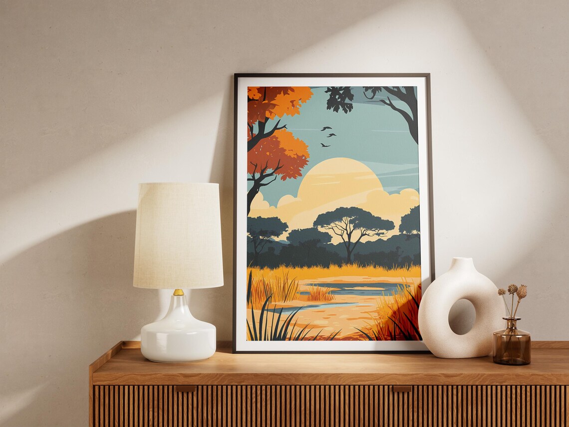 South Luangwa Zambia Safari Sunrise Acacia Trees Vintage Decor Poster - Image 4