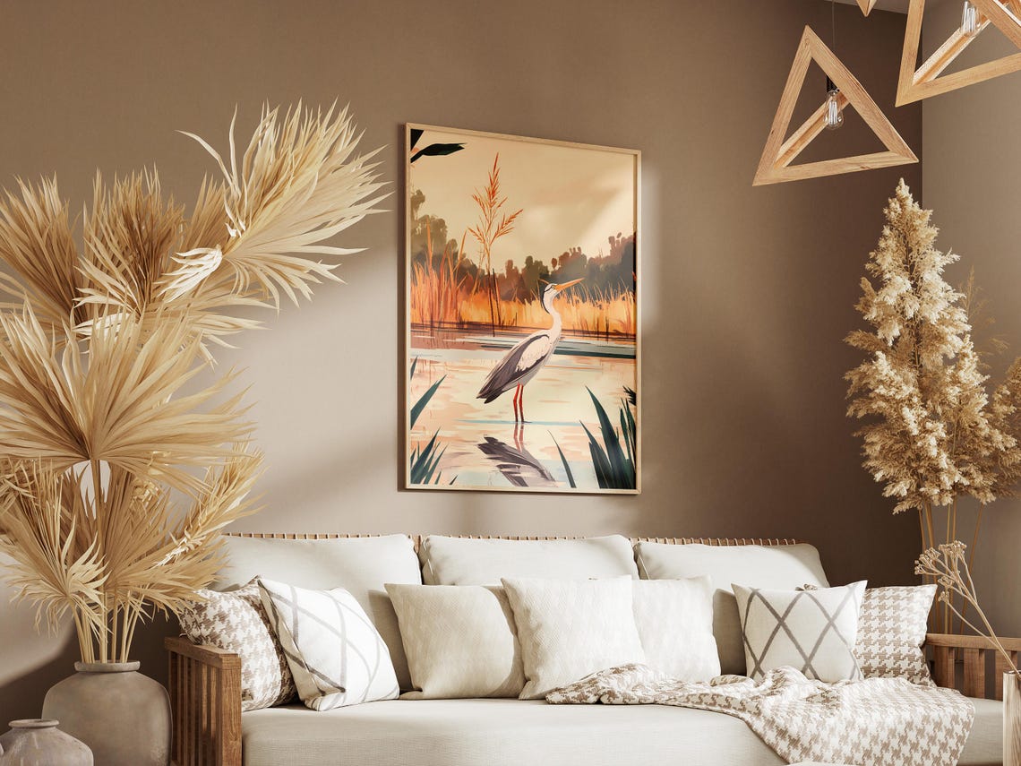 Anhinga at Sunset in a Golden Wetland Bird Illustration Poster - Image 3