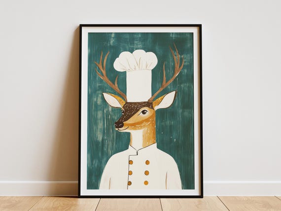 Deer Chef Whimsical Kitchen Decor Art Print