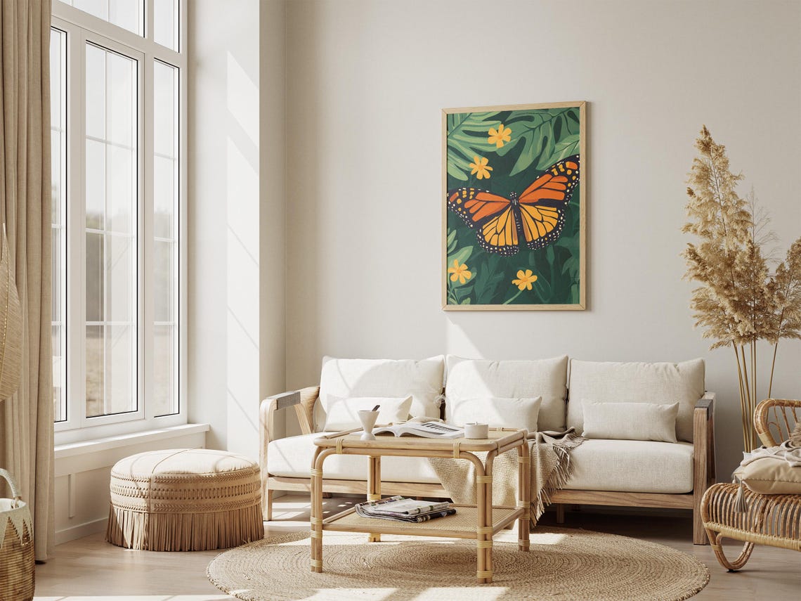 Monarch Butterfly Tropical Foliage Botanical Insect Art Poster - Image 4