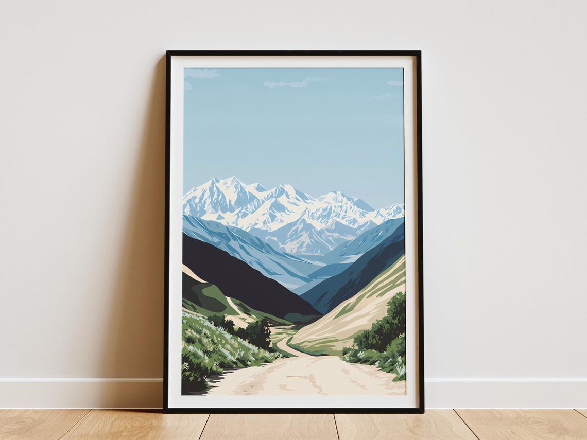 Kazakhstan Mountain Range Poster Western Tien Shan Travel Print Kyrgyzstan Uzbekistan Landscape Art Central Asia Nature Scene Snowcapped