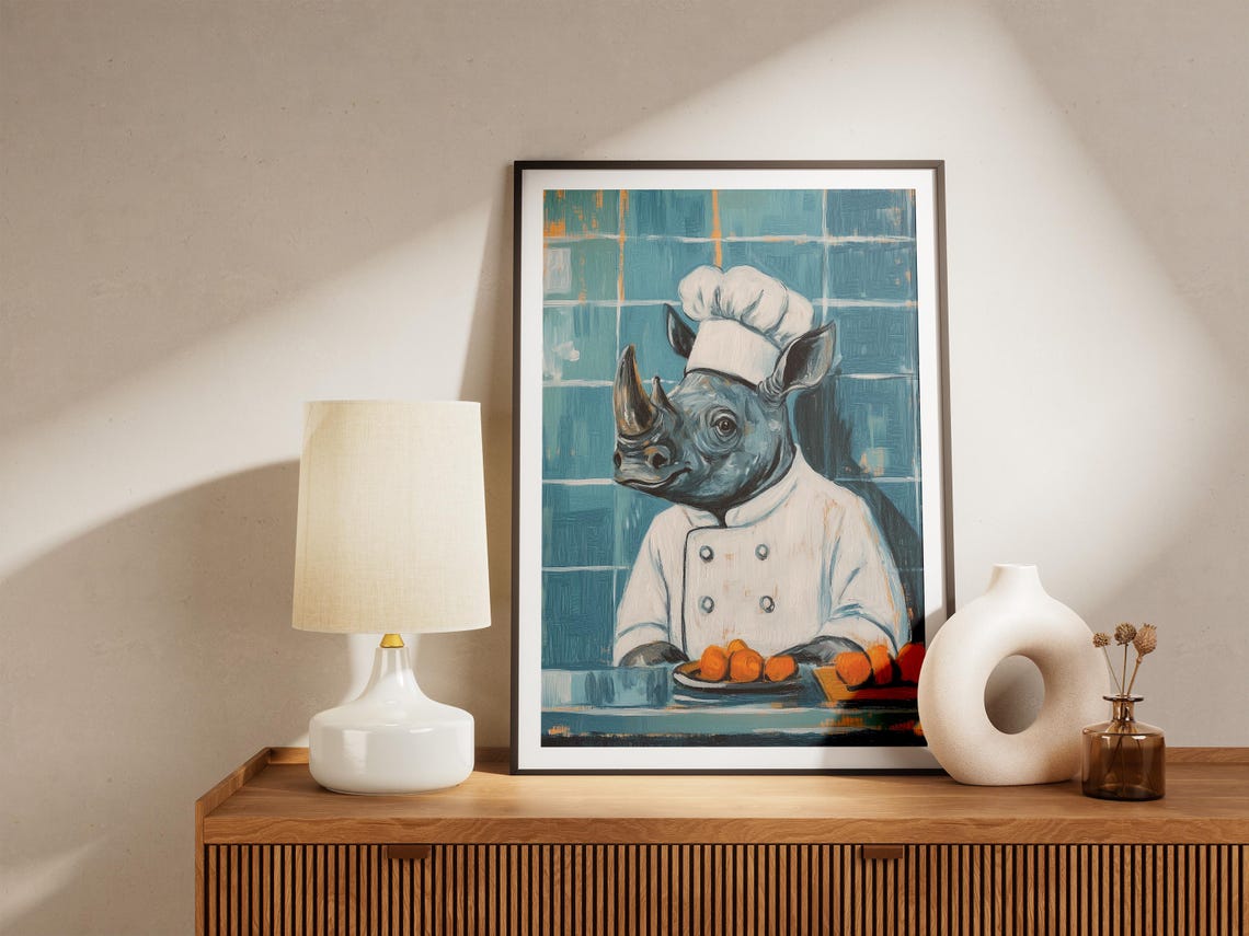 Rhino Chef Print Kitchen Wall Art Funny Animal Poster Culinary Whimsical Decor Gift Quirky - Image 4