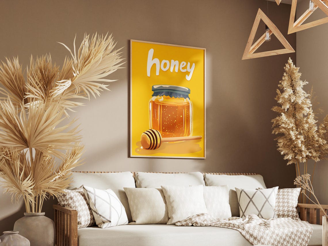 Golden Honey Jar Dipper Bold Yellow Retro Kitchen Typography Poster - Image 3