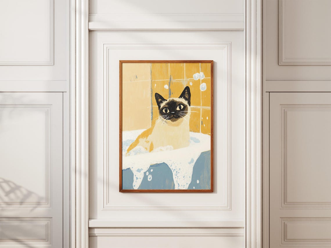 Siamese Cat Bathtub Poster Print, Cute Bathroom Decor - Image 2