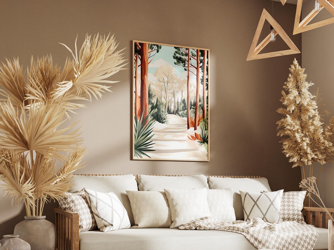 Winter Forest Path Snow Covered Pathway Pine Trees Nature Art Print Poster Minimalist Landscape Decor Home Decor Wall Art - Image 3