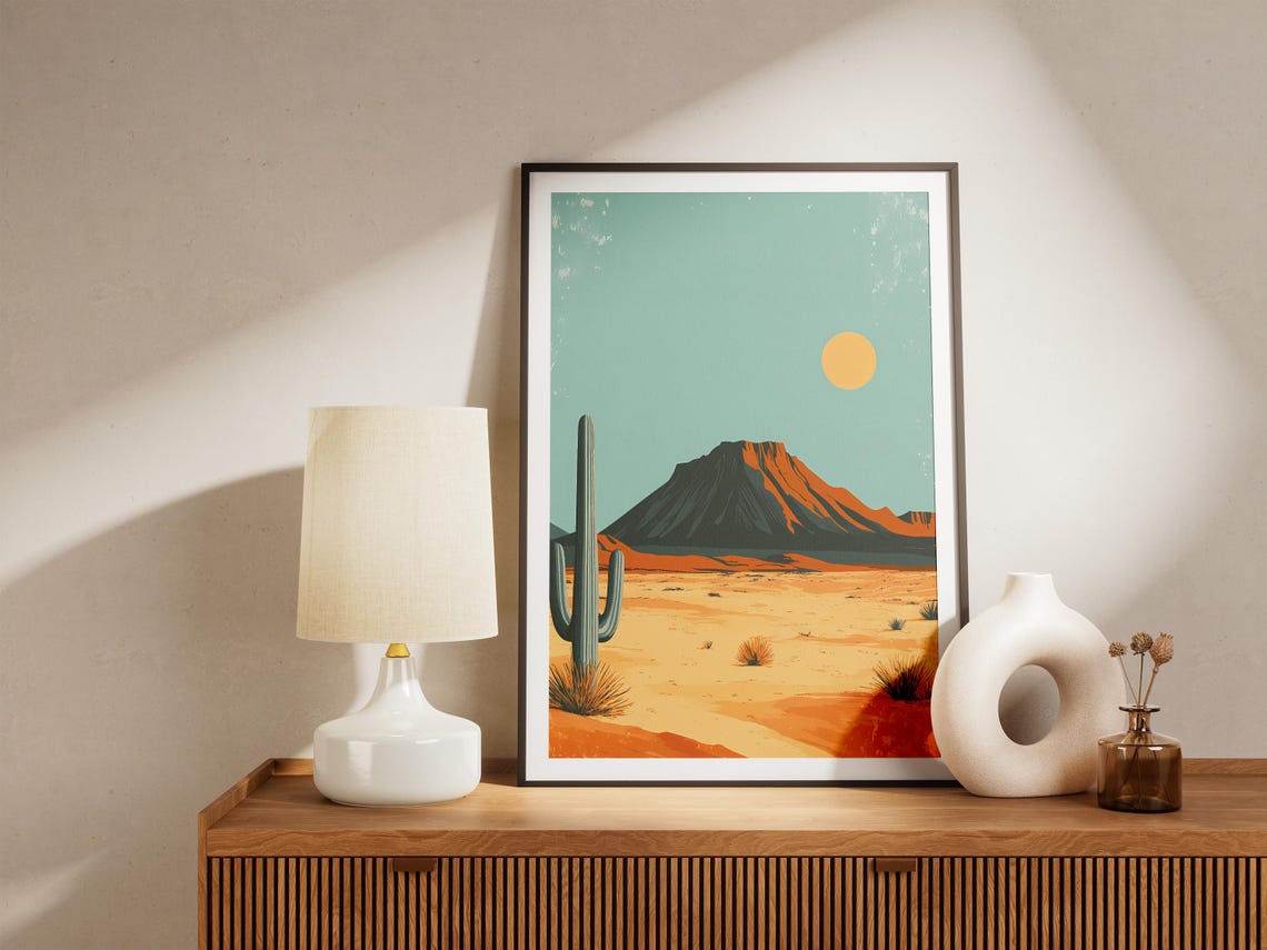 Sonoran Desert Saguaro Cactus Red Mesa Golden Sun Travel Poster - Image 5