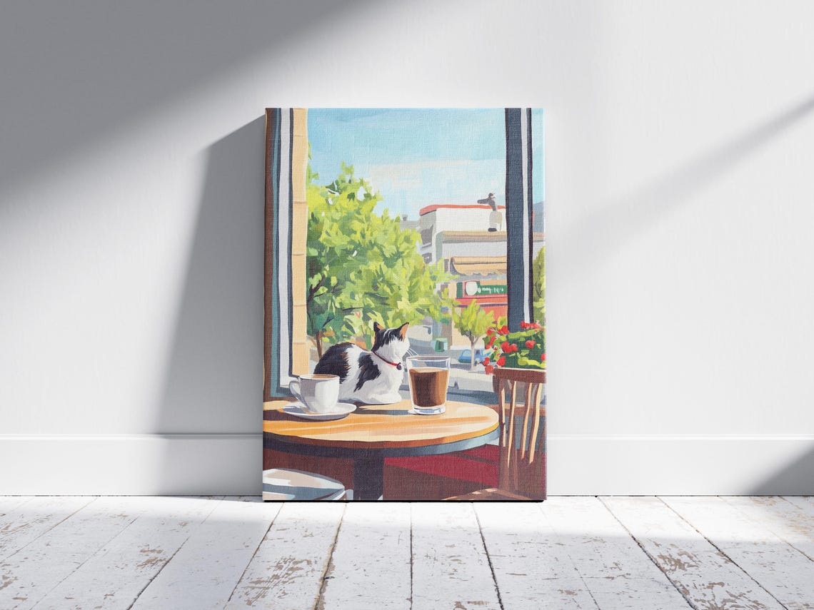 Cat Cafe Art Print, Matisse-Style Coffee Shop Poster - Image 2