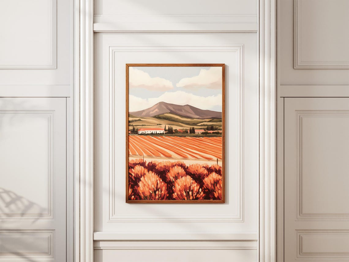 Orange Flower Field Rolling Hills Farmhouse Rustic Art Poster - Image 2