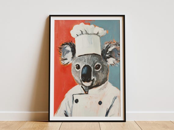 Koala Chef Art Print Kitchen Decor Funny Animal Poster Culinary Whimsical
