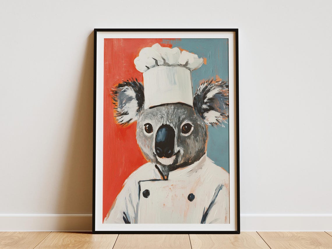 Koala Chef Art Print Kitchen Decor Funny Animal Poster Culinary Whimsical