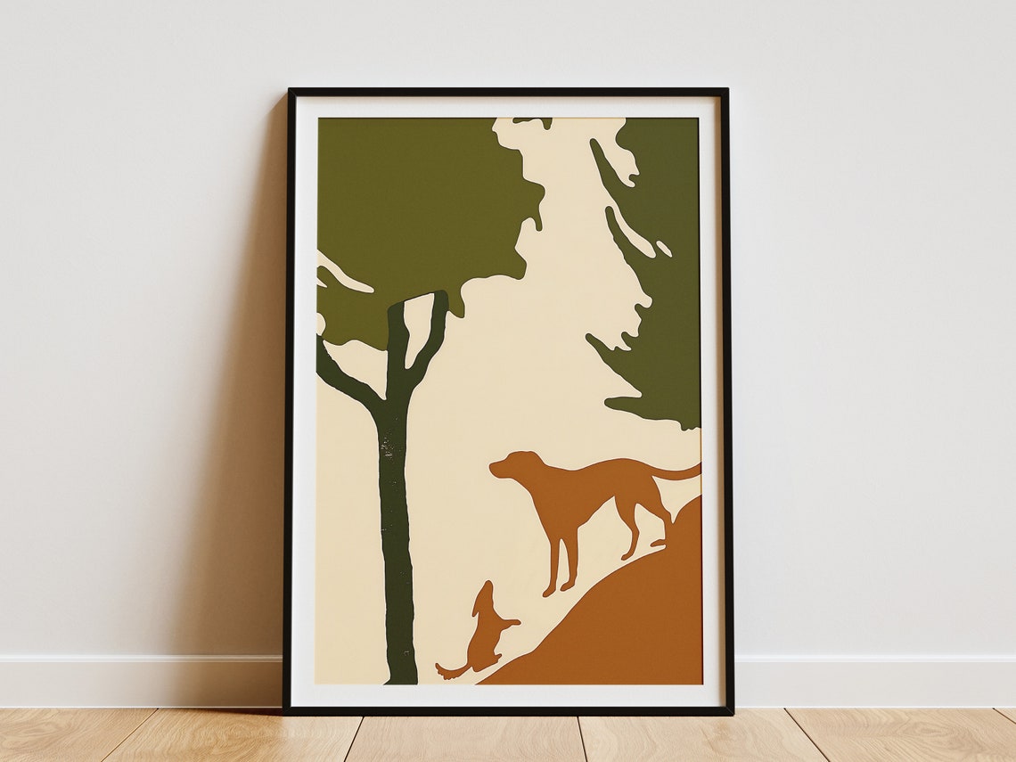 Dog Rabbit Silhouette Woodland Abstract Minimalist Animal Art Print