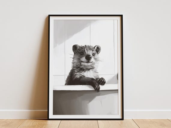 Otter In Bathtub Poster Bathroom Wall Art Black And White Animal Print Funny Decor Lover Gift Cute Kids