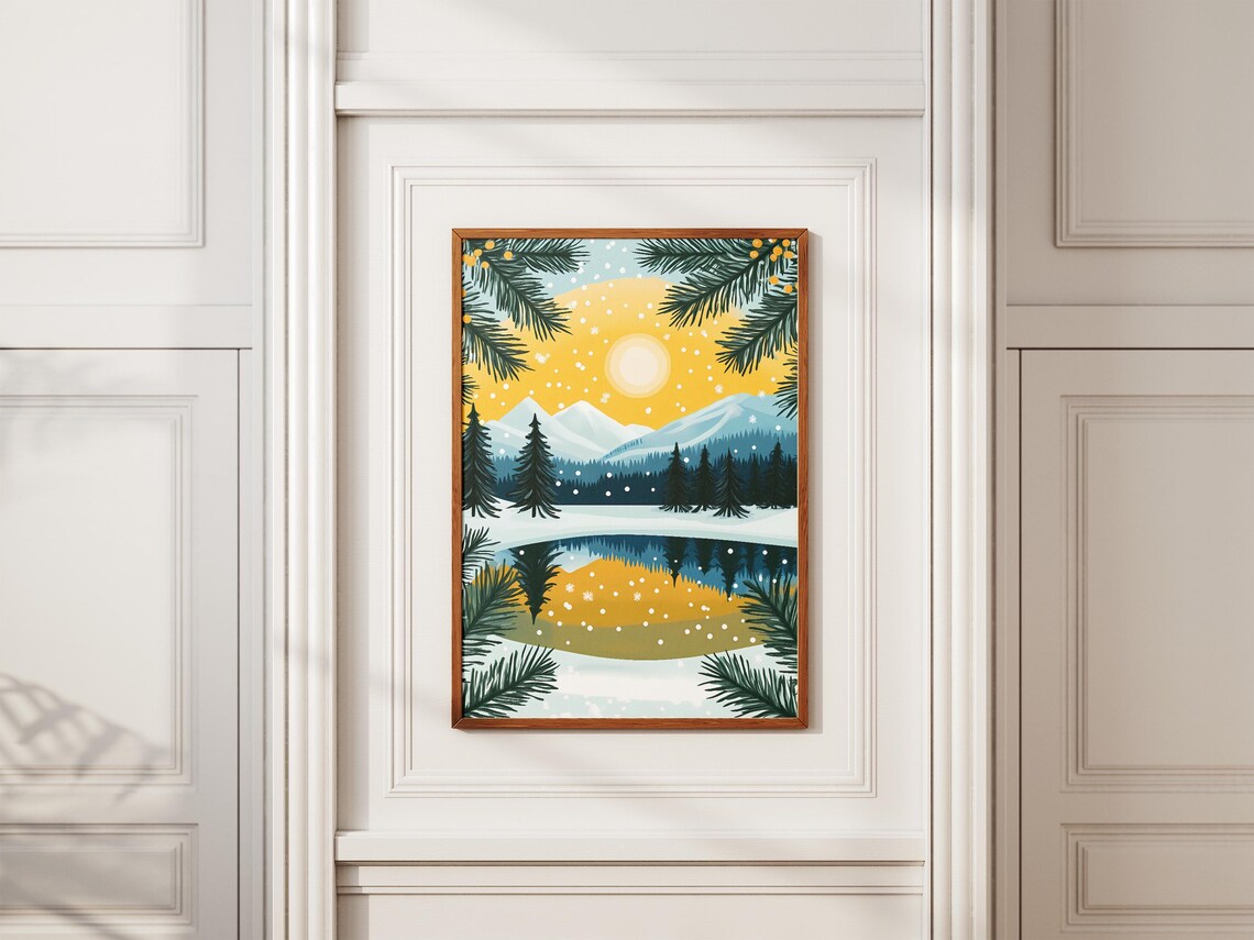 Winter Mountain Lake Poster Snowy Landscape Art Print Frozen Lake Scene Winter Wonderland Decor Christmas Gift Cabin Decor Hygge Home Decor - Image 2